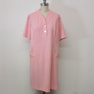Vintage Eileen Scott Pink Polyester House Dress with Faux Pockets / Size 22 1/2